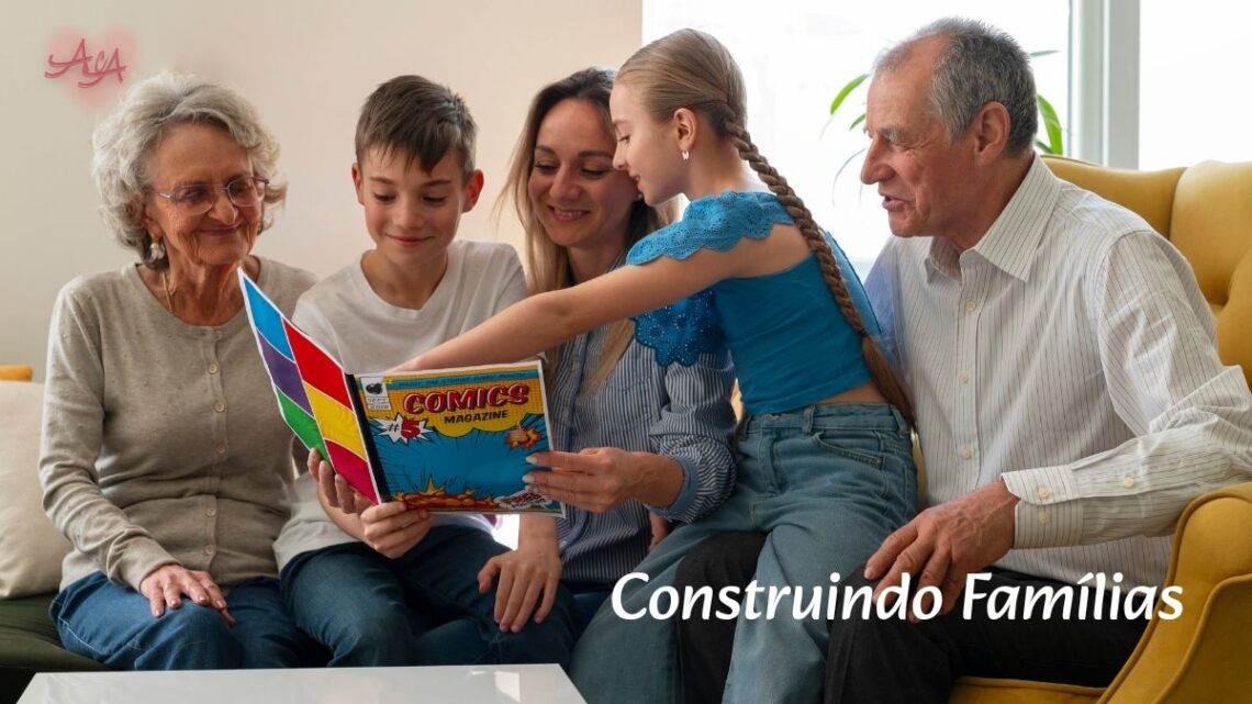 Um psicólogo conversando com uma família em um ambiente acolhedor.