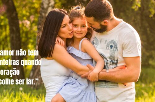 Família internacional abraçando criança adotiva brasileira com amor e alegria