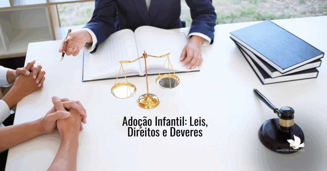 Família adotiva segurando documentos, simbolizando o processo legal da adoção infantil.